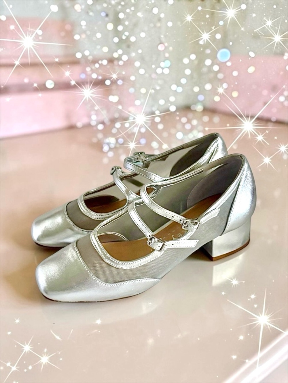 Copper Key Double‑Strap Heels Silver Girls 4M Leather Upper Like New 👠